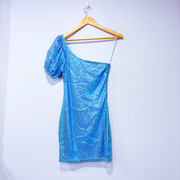 SUPERDOWN Blue One-Shoulder Sequin Mini Party Dress | Medium * - Picture 2 of 8